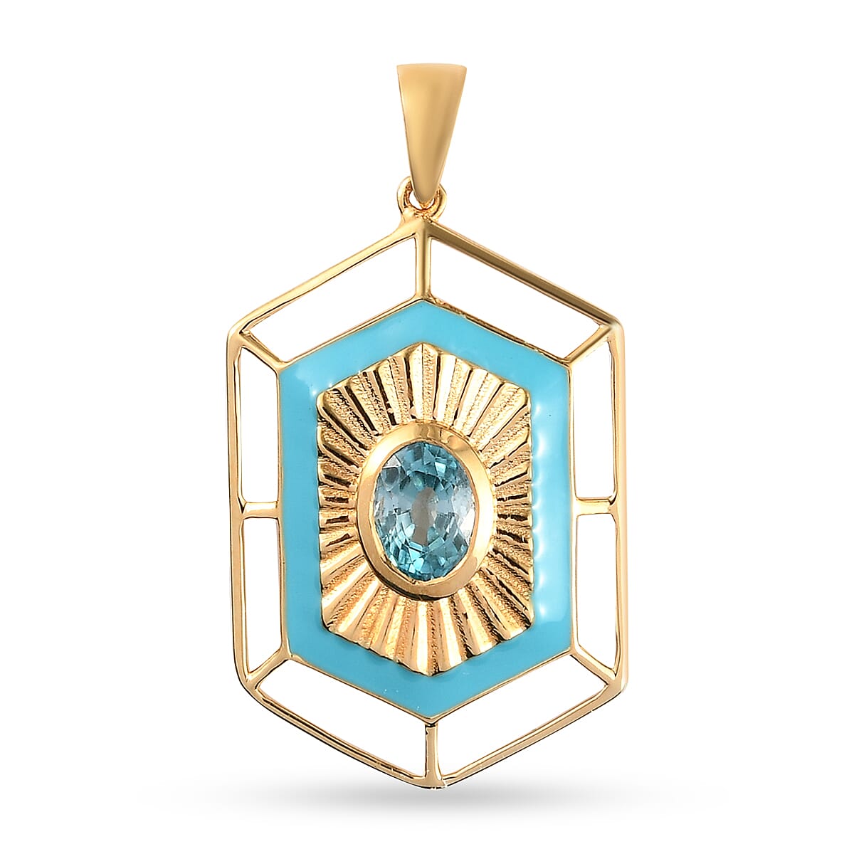 Blue Zircon Pendant in Vermeil Yellow Gold Plated Sterling Silver 1.36 Ct. 7833901 0
