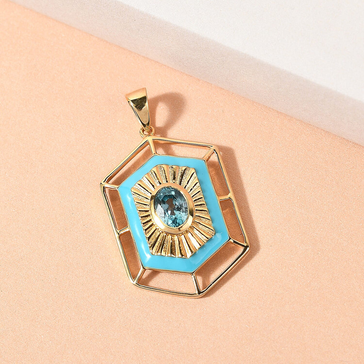 Blue Zircon Pendant in Vermeil Yellow Gold Plated Sterling Silver 1.36 Ct. 7833901 1