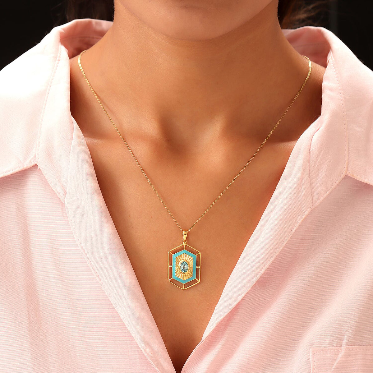 Blue Zircon Pendant in Vermeil Yellow Gold Plated Sterling Silver 1.36 Ct. 7833901 2