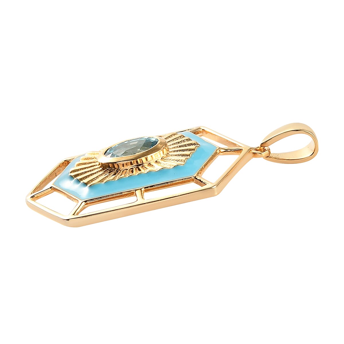 Blue Zircon Pendant in Vermeil Yellow Gold Plated Sterling Silver 1.36 Ct. 7833901 3