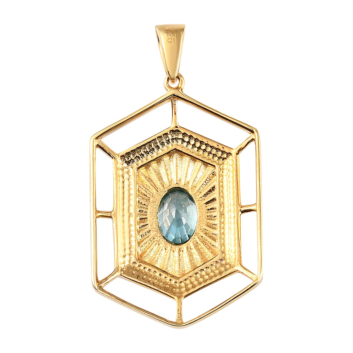 Blue Zircon Pendant in Vermeil Yellow Gold Plated Sterling Silver 1.36 Ct. 7833901 4