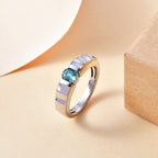 Blue Zircon Solitaire Ring in Rhodium Overlay Sterling Silver