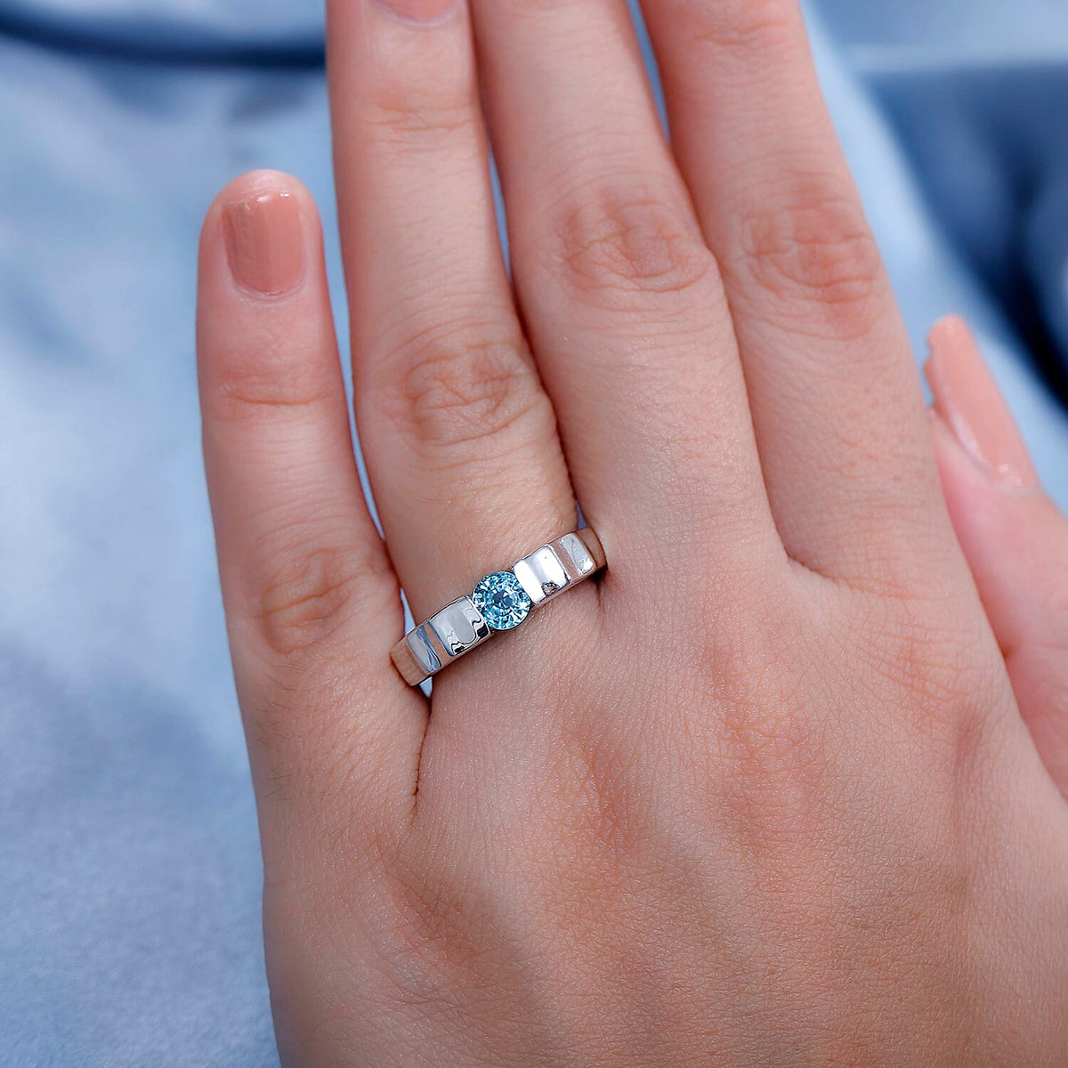 Blue Zircon Solitaire Ring in Rhodium Overlay Sterling Silver 7861415 2