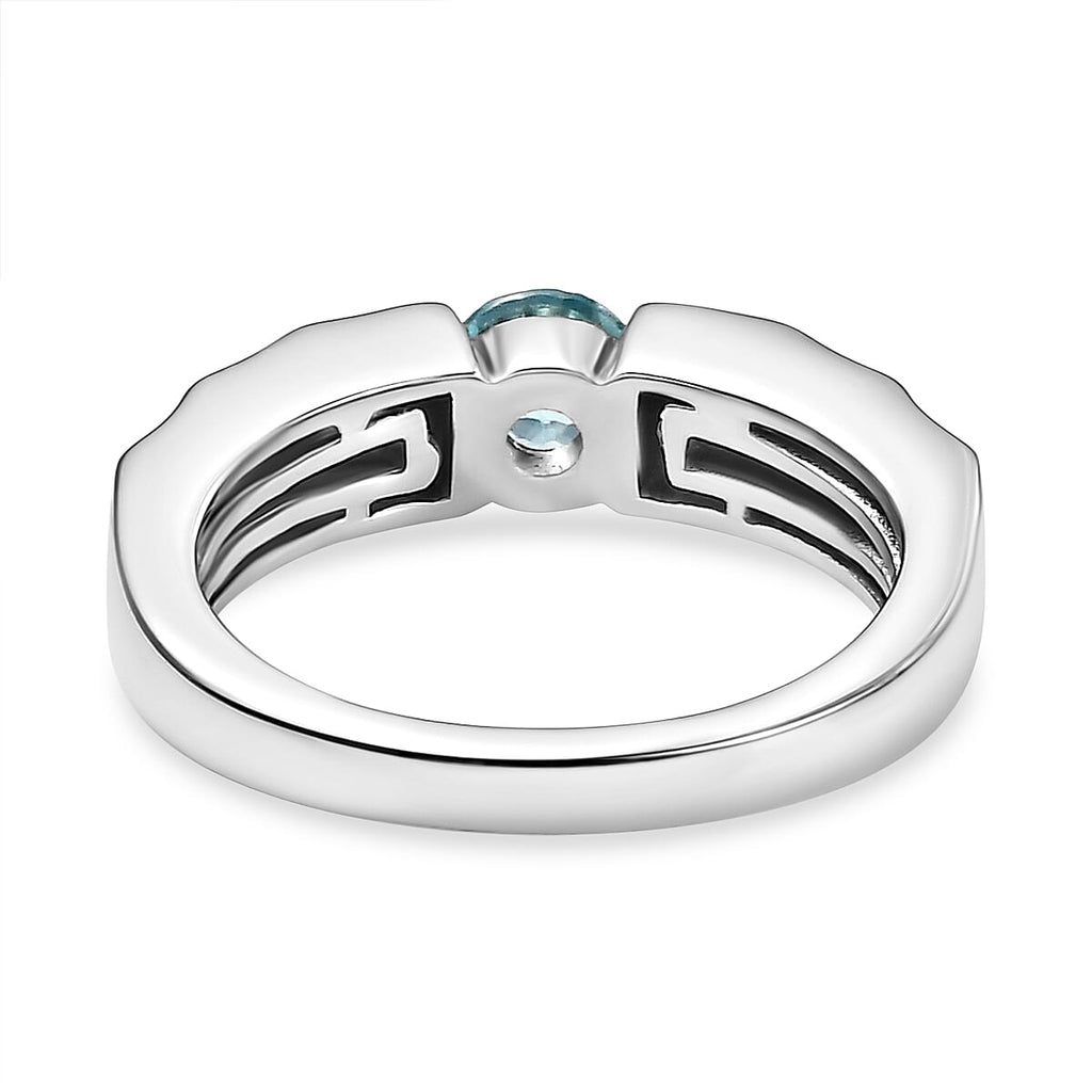 Blue Zircon Solitaire Ring in Rhodium Overlay Sterling Silver
