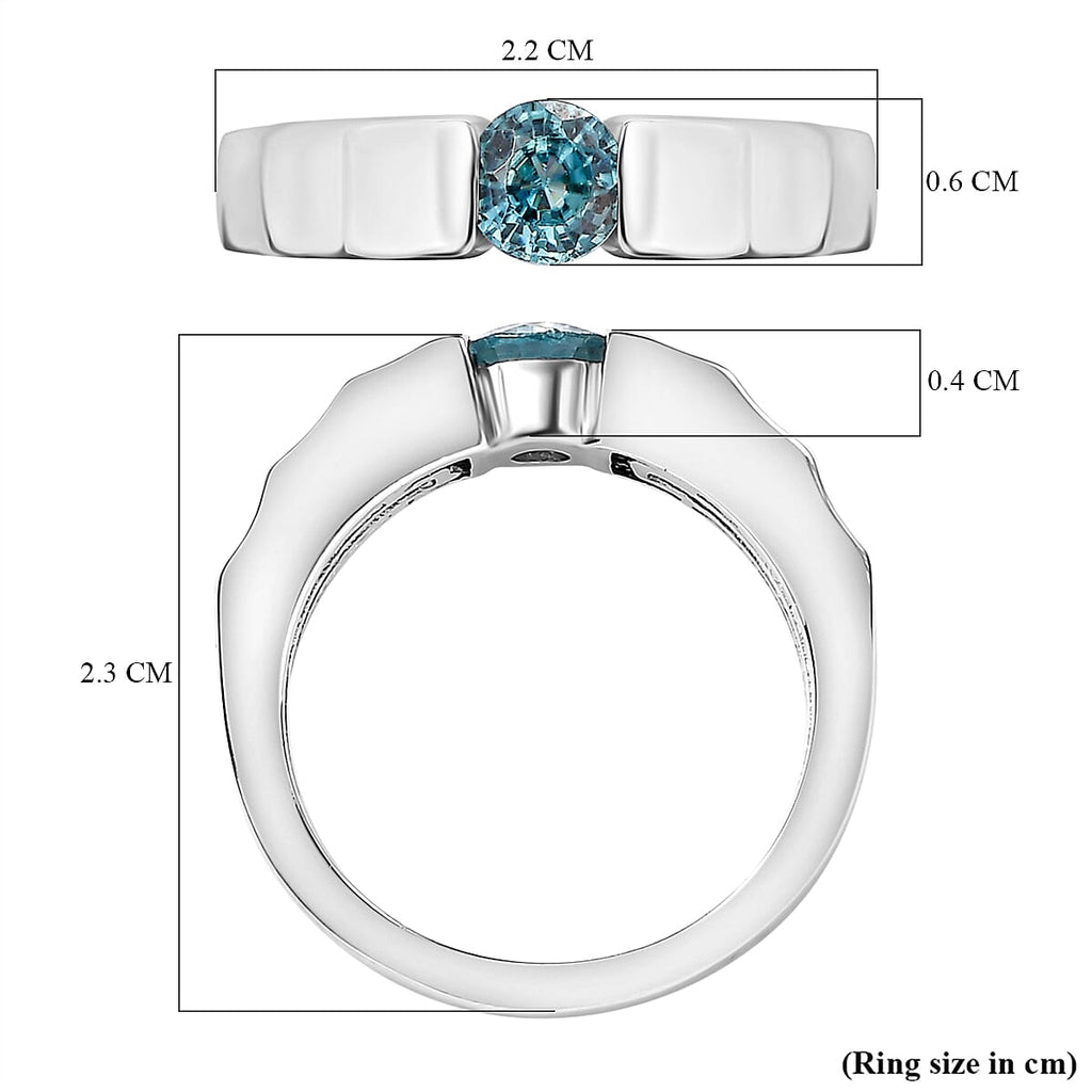 Blue Zircon Solitaire Ring in Rhodium Overlay Sterling Silver