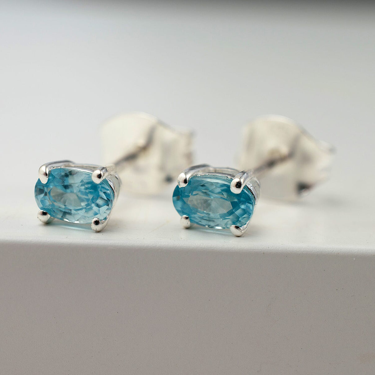 Blue Zircon Solitaire Stud Earrings in Sterling Silver 7796112 1