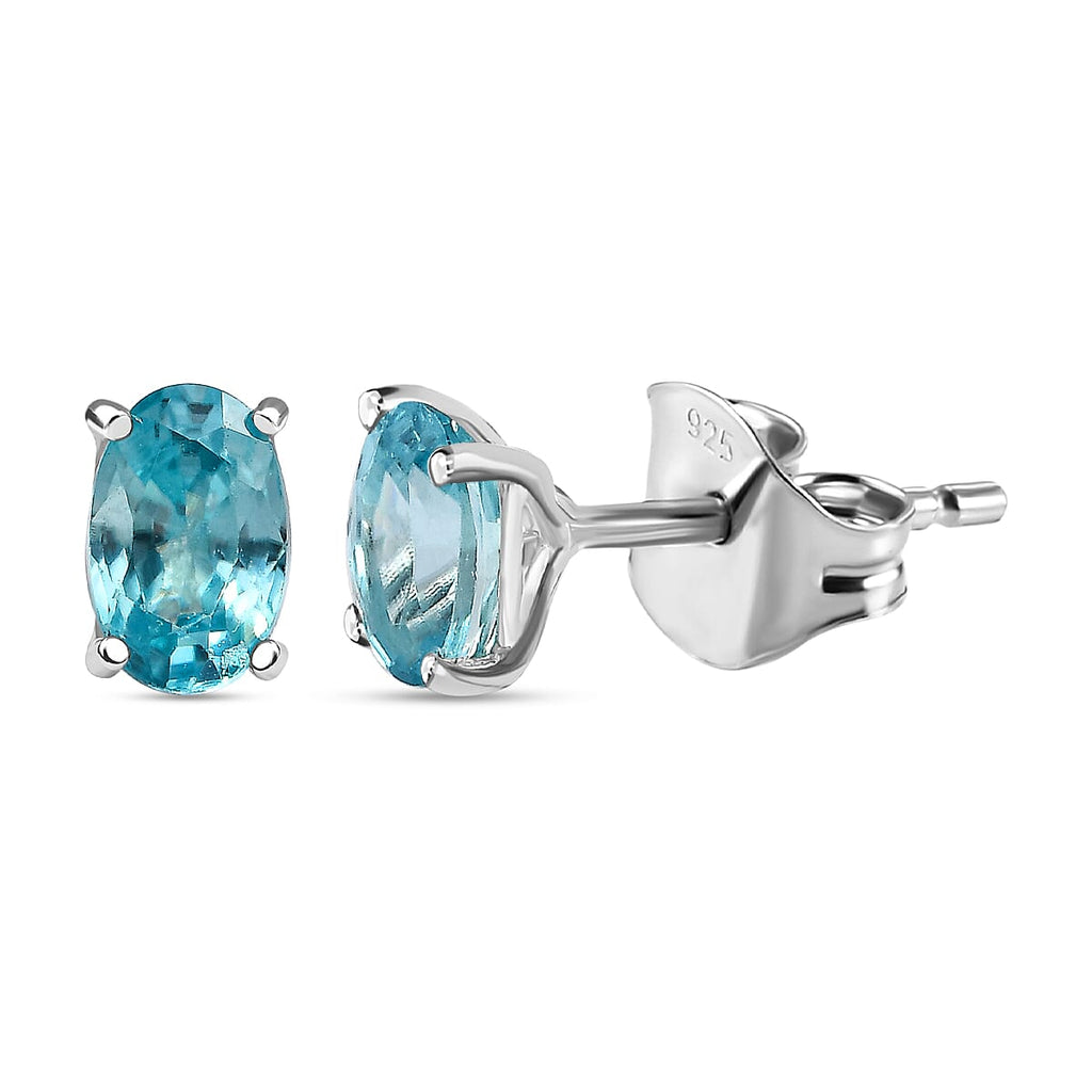 Blue Zircon Stud Earrings in Sterling Silver 1.51 Ct