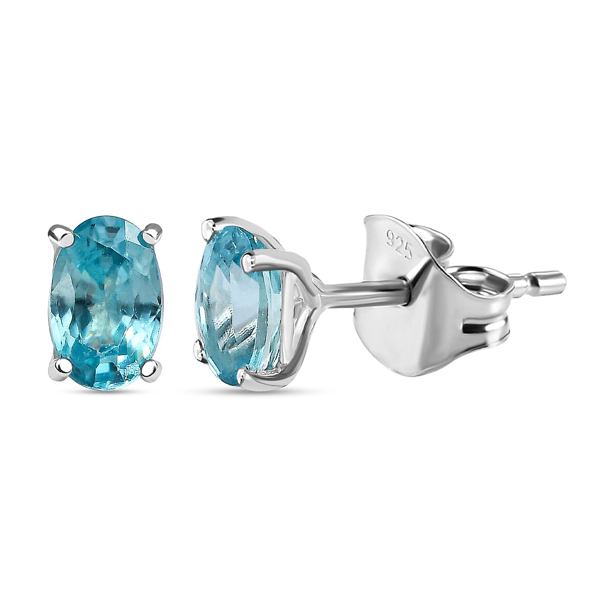 Blue Zircon Stud Earrings in Sterling Silver 1.51 Ct 7562481 0