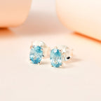 Blue Zircon Stud Earrings in Sterling Silver 1.51 Ct