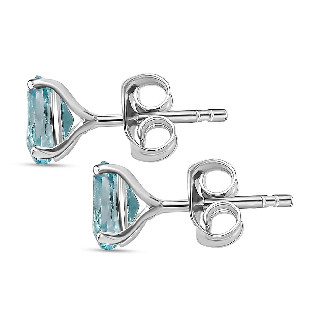 Blue Zircon Stud Earrings in Sterling Silver 1.51 Ct