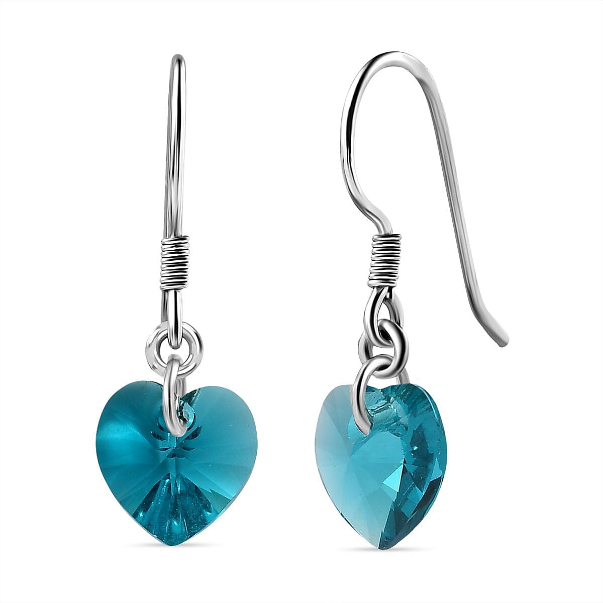 Blue Zircon Swarovski Crystal J Hoop Earring in Rhodium Overlay Sterling Silver 5.12 Ct. V32717293 0