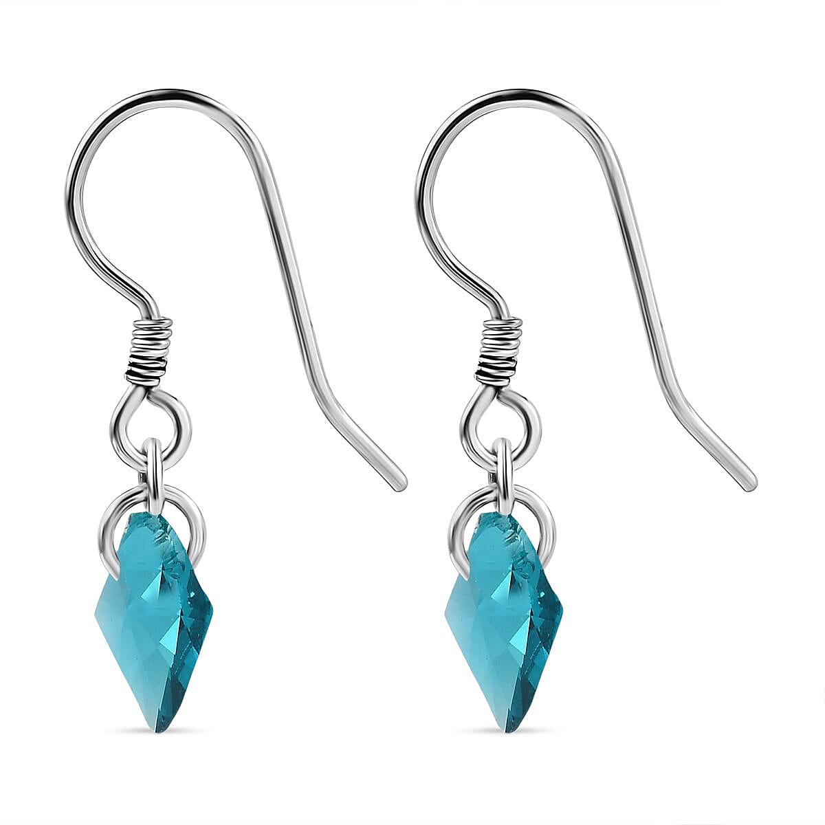 Blue Zircon Swarovski Crystal J Hoop Earring in Rhodium Overlay Sterling Silver 5.12 Ct. V32717293 4
