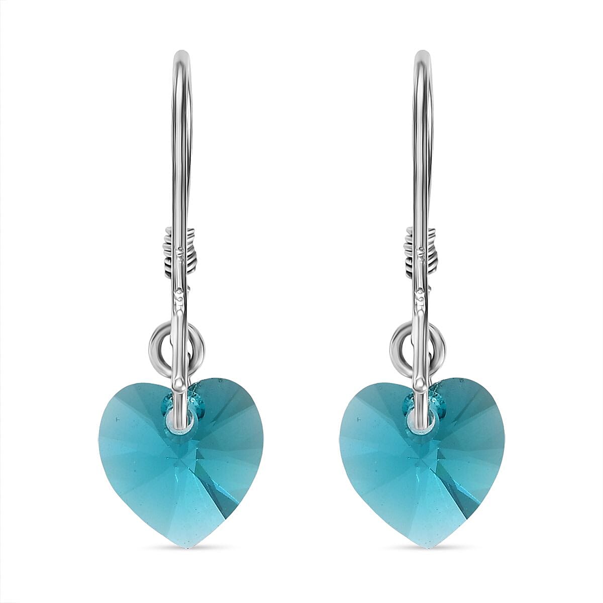 Blue Zircon Swarovski Crystal J Hoop Earring in Rhodium Overlay Sterling Silver 5.12 Ct. V32717293 5