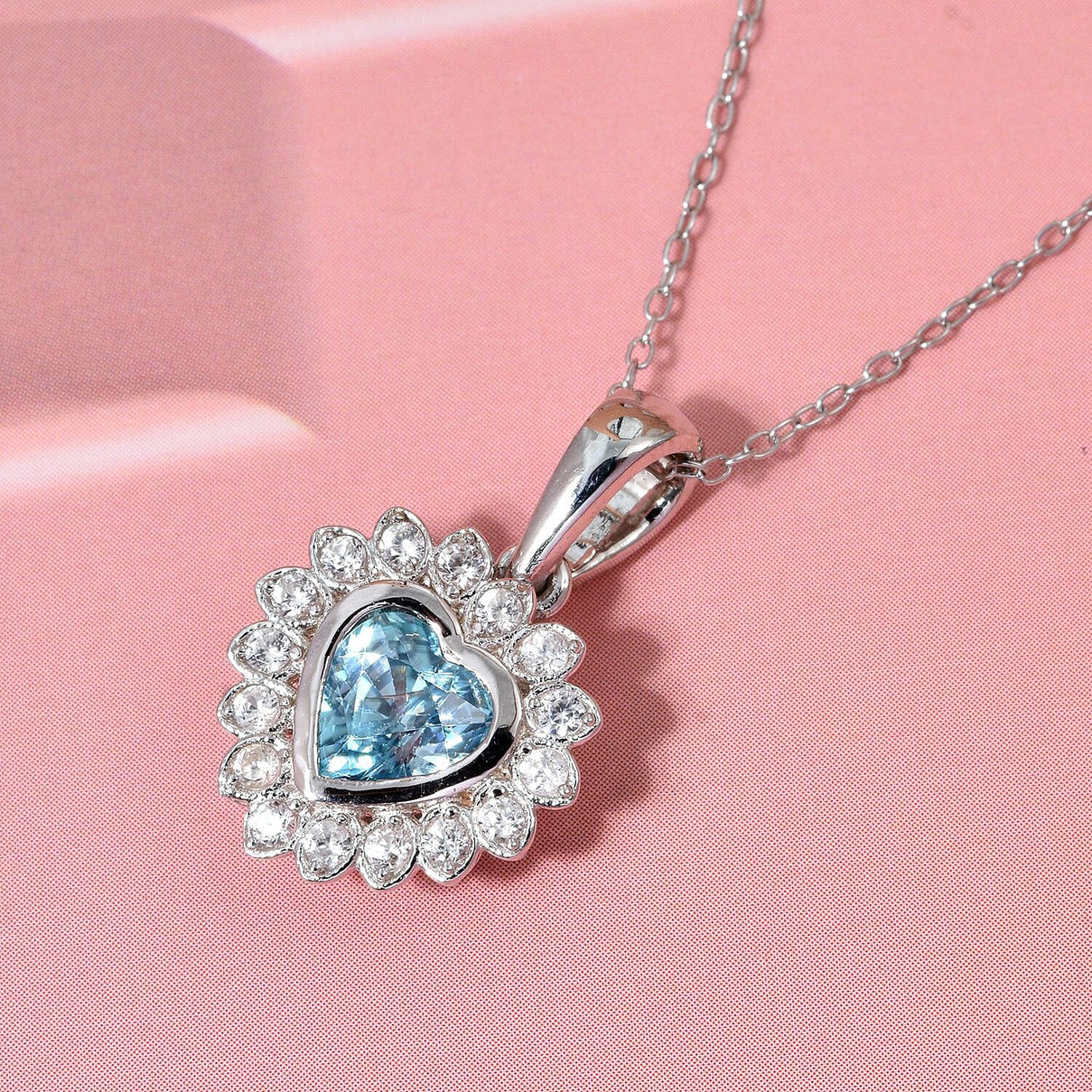 D'Joy Blue Zircon &amp; White Zircon Pendant with Chain (Size 20) in Rhodium Overlay Sterling Silver 1.51 Ct. V32490287 2