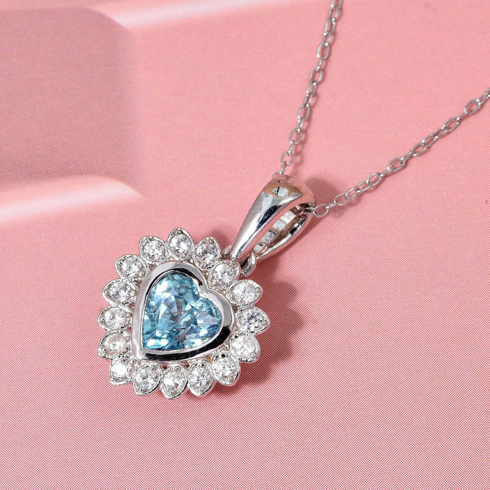D'Joy Blue Zircon &amp; White Zircon Pendant with Chain (Size 20) in Rhodium Overlay Sterling Silver 1.51 Ct. 4428329 2