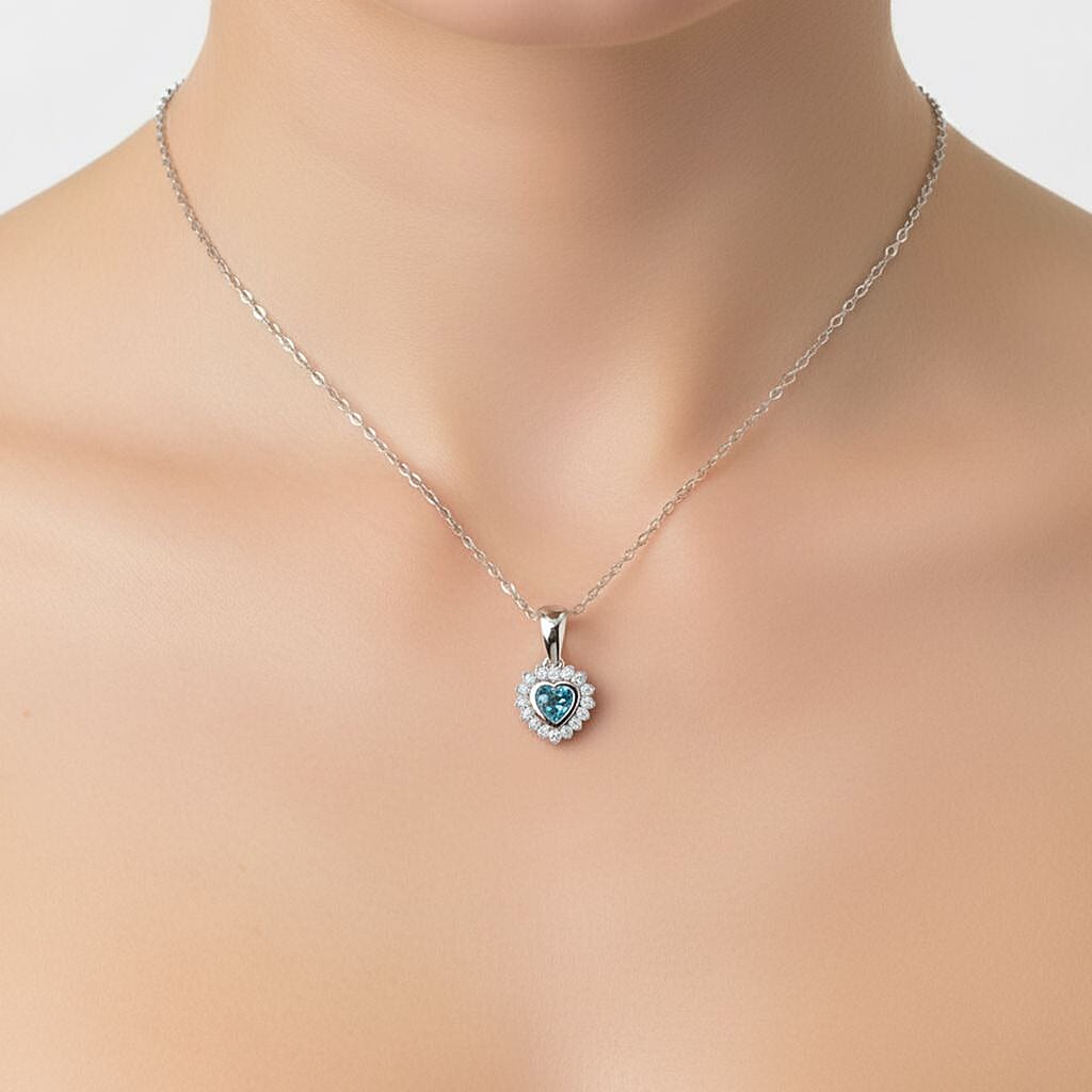 D'Joy Blue Zircon &amp; White Zircon Pendant with Chain (Size 20) in Rhodium Overlay Sterling Silver 1.51 Ct. V32490287 3