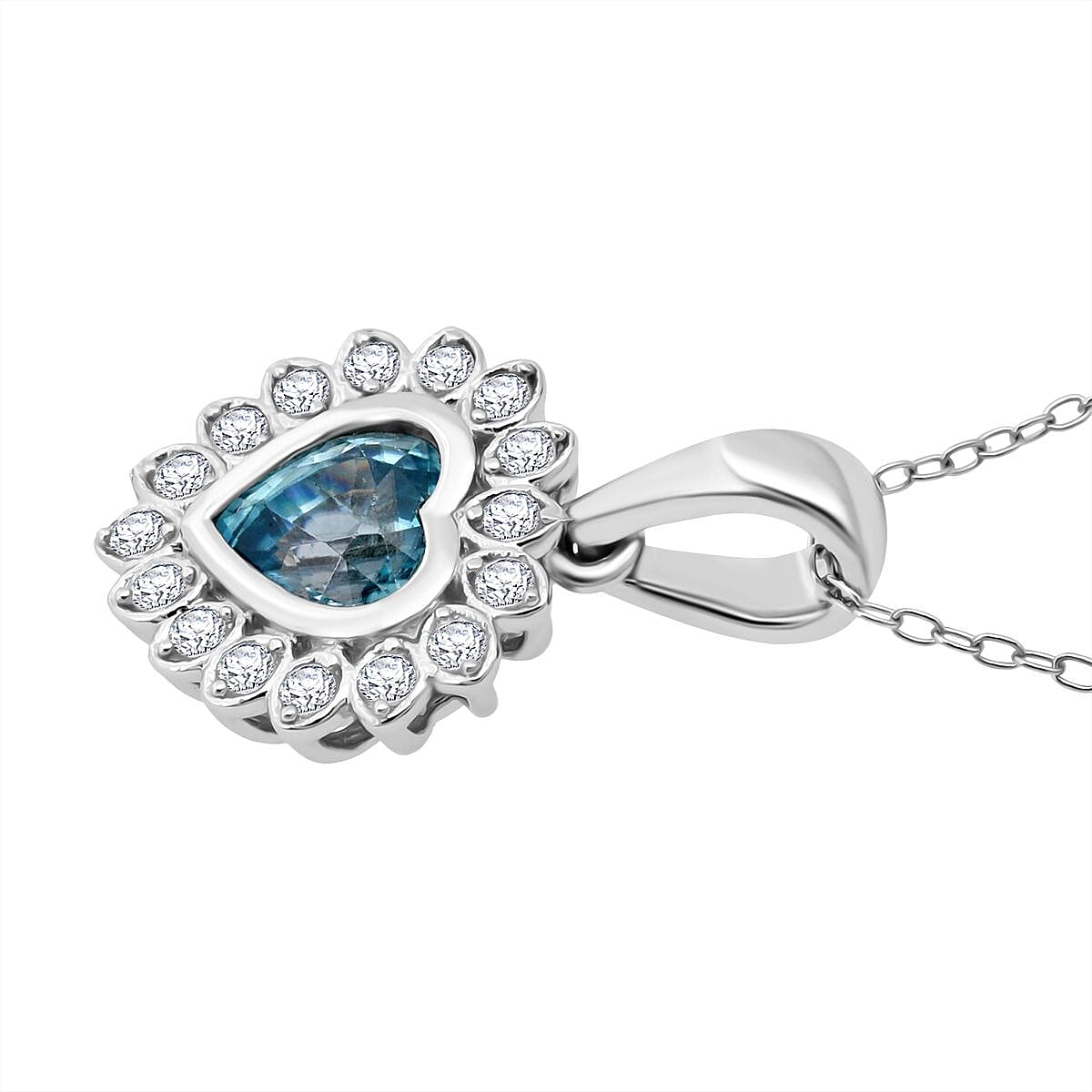 D'Joy Blue Zircon &amp; White Zircon Pendant with Chain (Size 20) in Rhodium Overlay Sterling Silver 1.51 Ct. V32490287 4