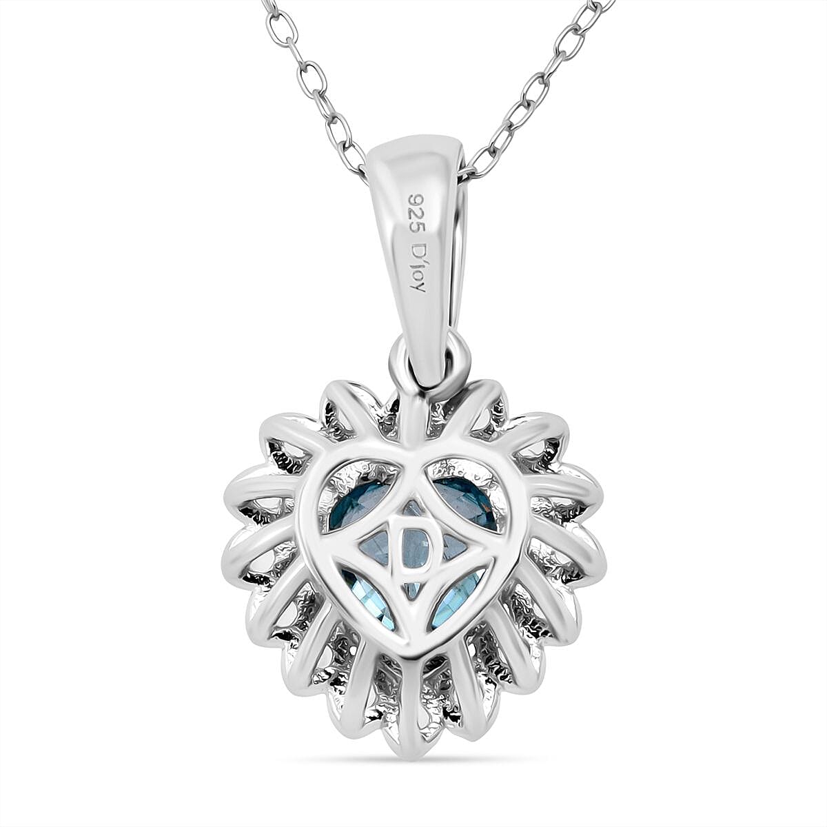 D'Joy Blue Zircon &amp; White Zircon Pendant with Chain (Size 20) in Rhodium Overlay Sterling Silver 1.51 Ct. V32490287 5