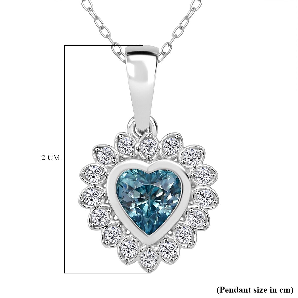 D'Joy Blue Zircon &amp; White Zircon Pendant with Chain (Size 20) in Rhodium Overlay Sterling Silver 1.51 Ct. V32490287 6