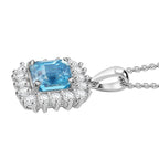 Blue Zircon & White Zircon Pendant with Chain (Size 20) in Rhodium Overlay Sterling Silver 3.24 Ct.