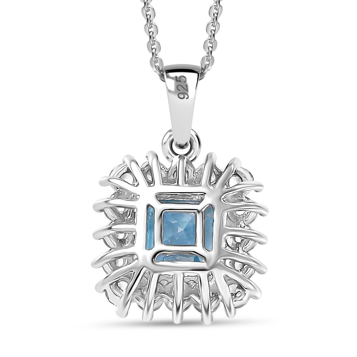 Blue Zircon, White Zircon Pendant with Chain (Size 20) in Rhodium Overlay Sterling Silver 3.24 Ct. 4318912 5