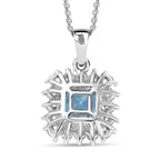 Blue Zircon & White Zircon Pendant with Chain (Size 20) in Rhodium Overlay Sterling Silver 3.24 Ct.