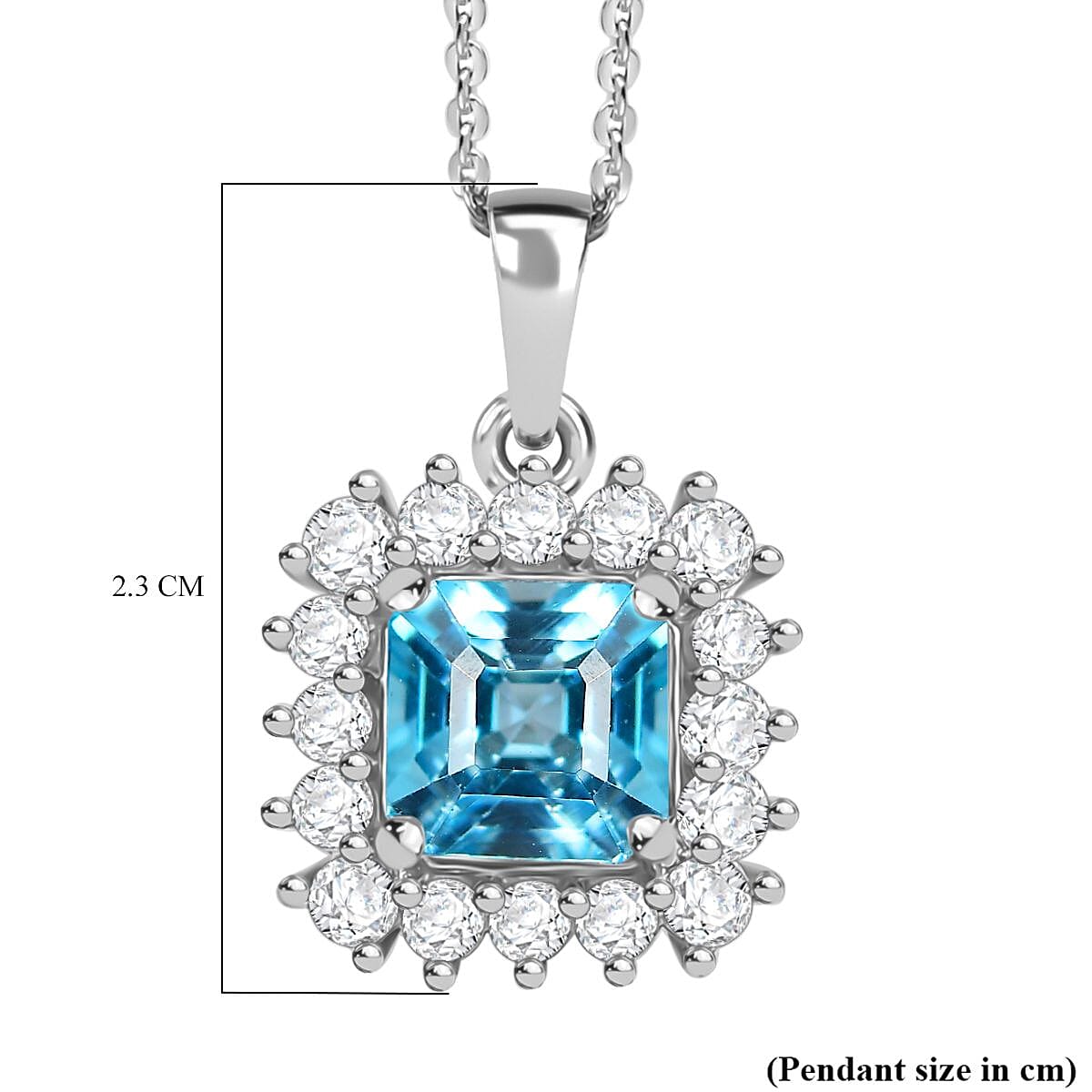Blue Zircon, White Zircon Pendant with Chain (Size 20) in Rhodium Overlay Sterling Silver 3.24 Ct. 4318912 7