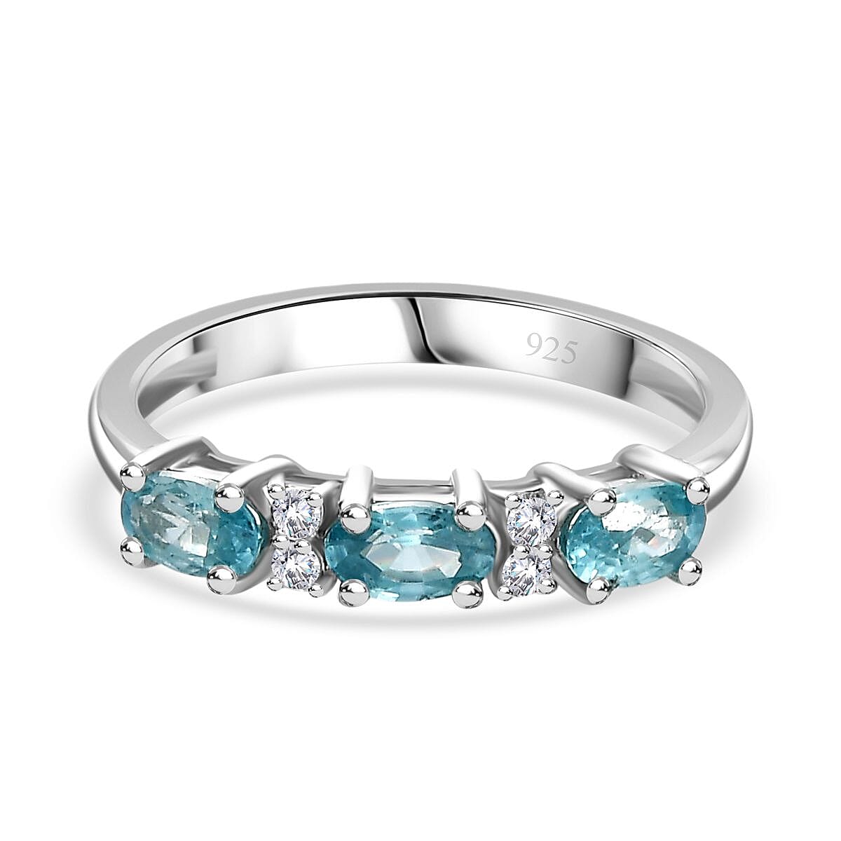 Blue &amp; White Zircon 7 Stone Band Ring in Rhodium Overlay Sterling Silver 1.18 Ct. 7796124 0