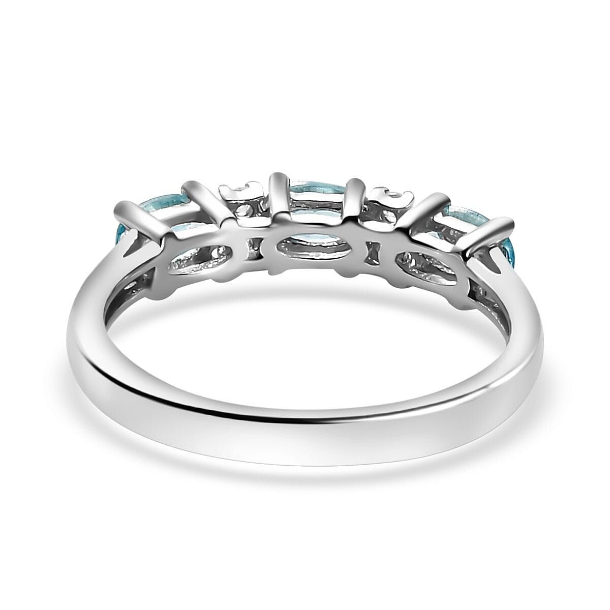 Blue &amp; White Zircon 7 Stone Band Ring in Rhodium Overlay Sterling Silver 1.18 Ct. 7796124 4