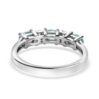 Blue & White Zircon 7 Stone Band Ring in Rhodium Overlay Sterling Silver 1.18 Ct.