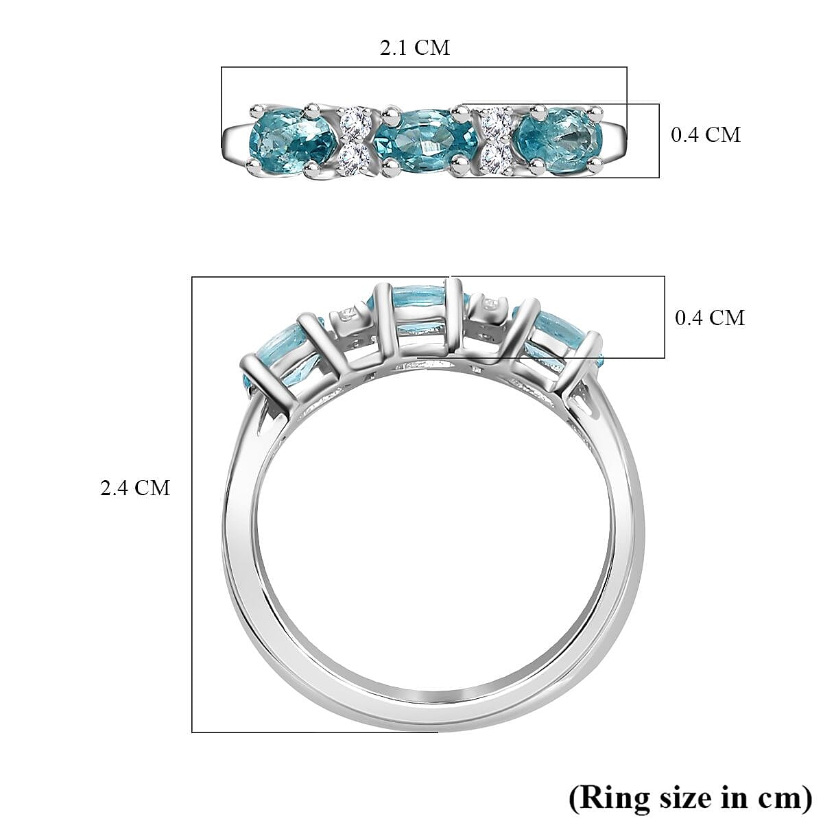 Blue &amp; White Zircon 7 Stone Band Ring in Rhodium Overlay Sterling Silver 1.18 Ct. 7796124 5