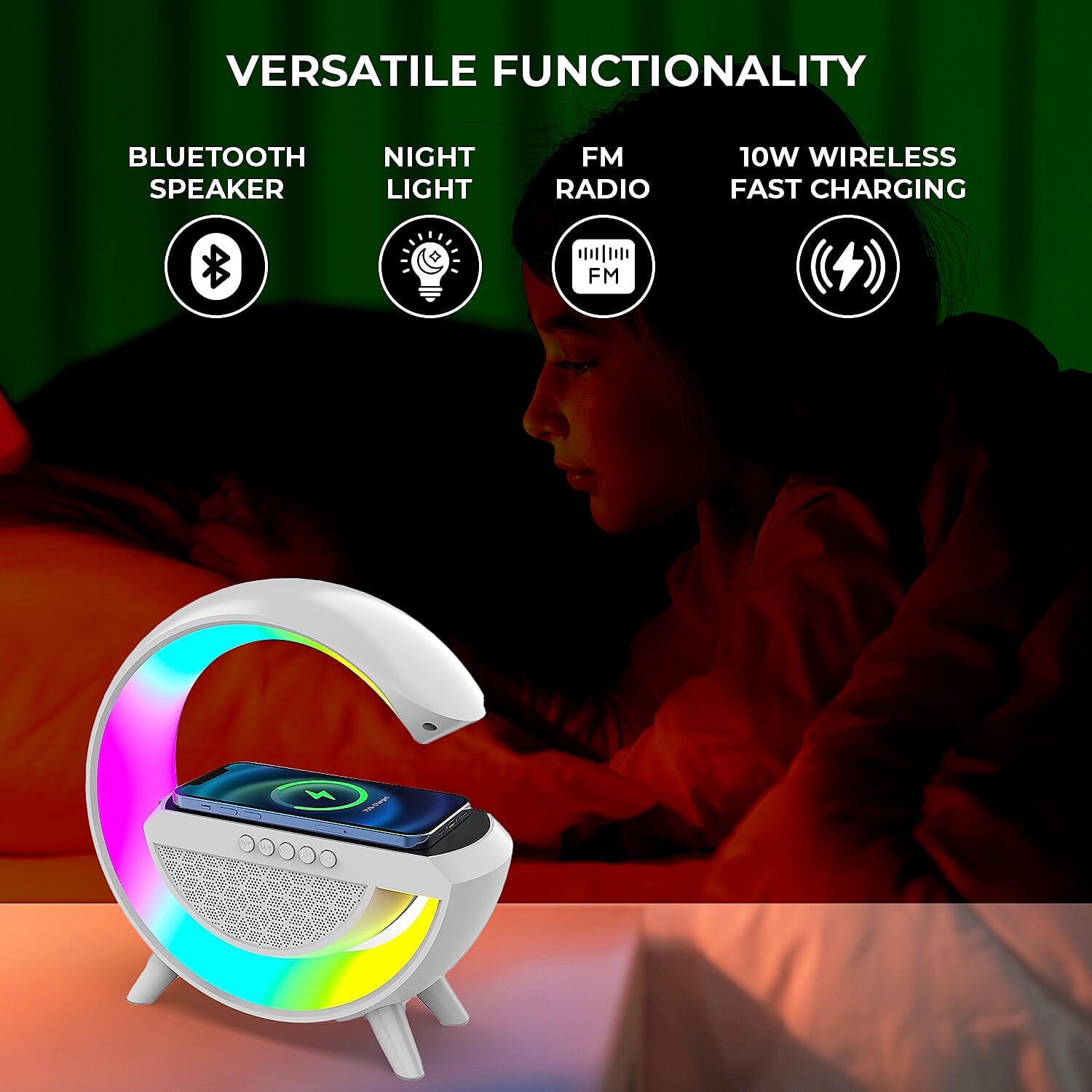 Bluetooth Speaker Table Lamp with 15W Wireless Fast Charging, Multi Light Modes &amp; 1200 mAh Rechargeable Battery. Output Power 5w 7568293 14