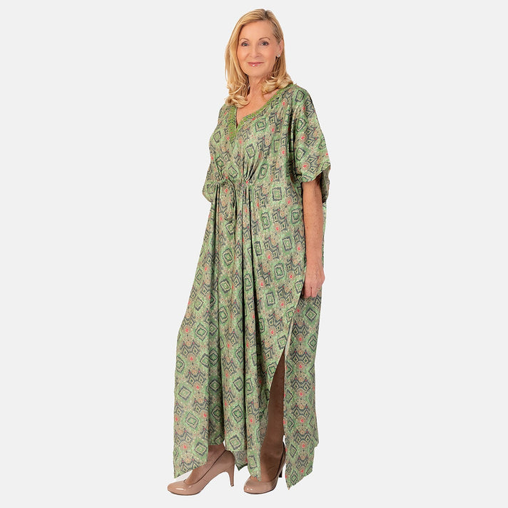 Bohemian Ikat Print Kaftan Dress - Green 7758764 2