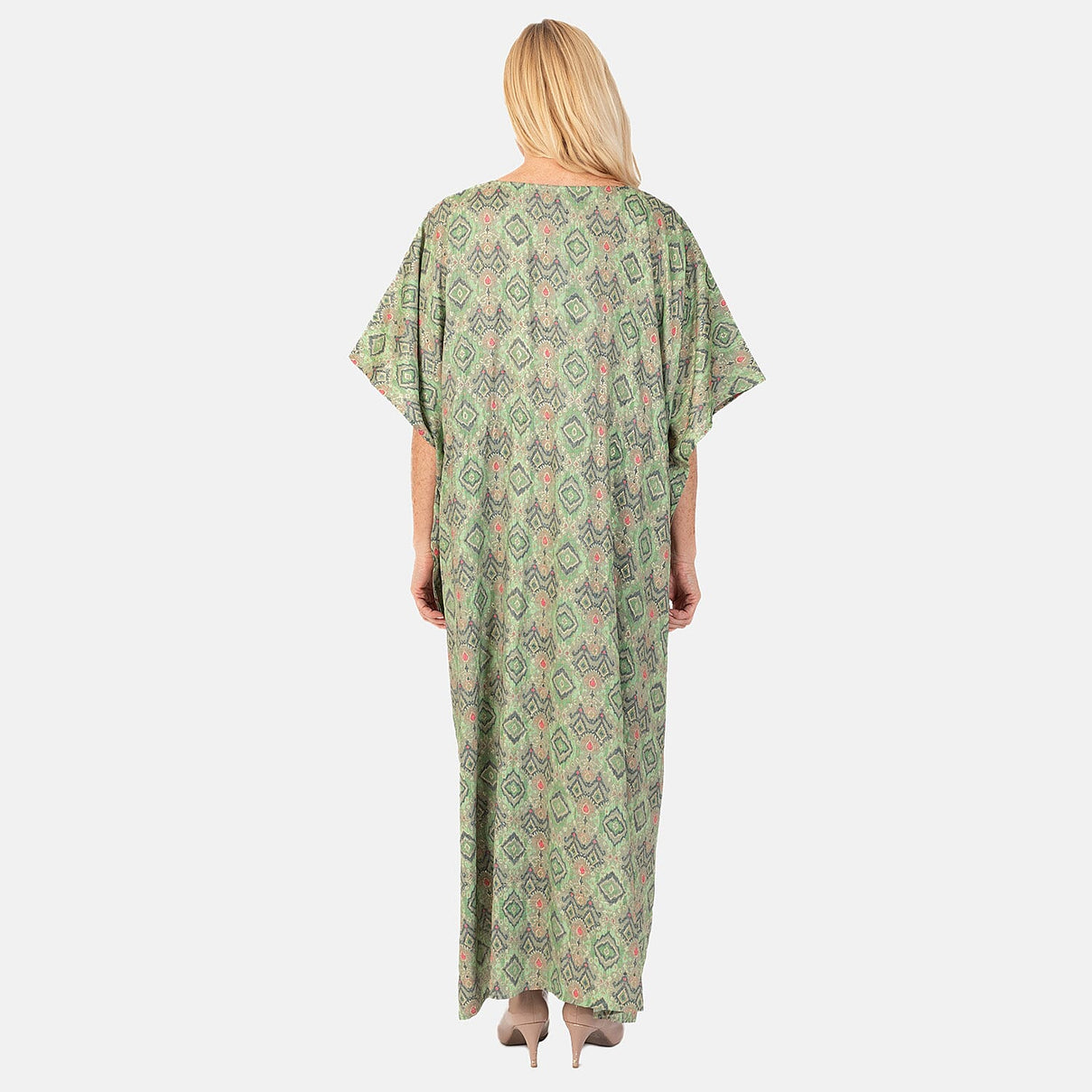 Bohemian Ikat Print Kaftan Dress - Green 7758764 2