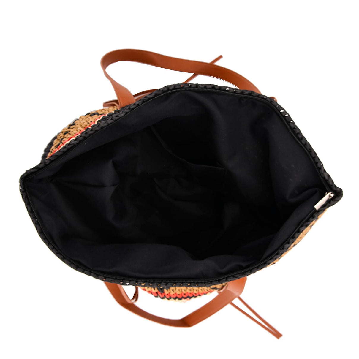 Bohemian Inspired Straw Tote Bag with Colorful Geometric Pattern - Brown, Pink &amp; Blue V32536740 5