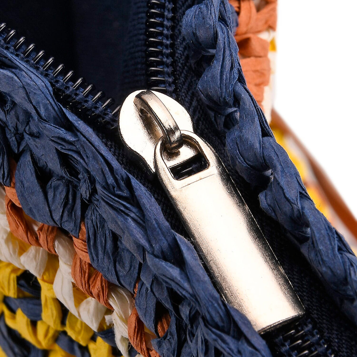 Bohemian Inspired Straw Tote Bag with Colorful Geometric Pattern - Yellow &amp; Navy V32512403 6