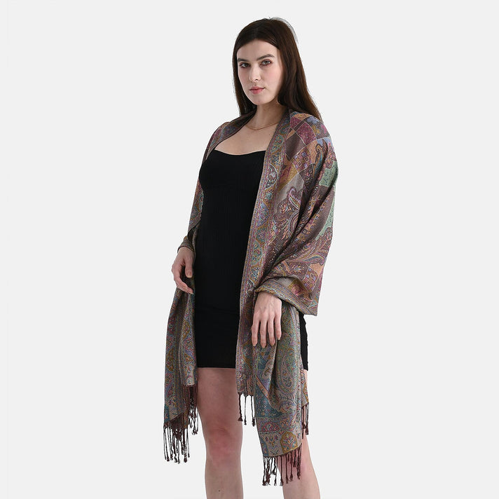 New Arrival - Bohemian Pattern Jacquard Scarf with Tassels (180 x 70 cm) - Coffee 8166087 1