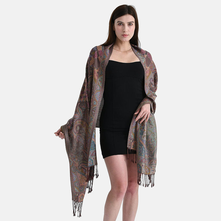 New Arrival - Bohemian Pattern Jacquard Scarf with Tassels (180 x 70 cm) - Coffee 8166087 2