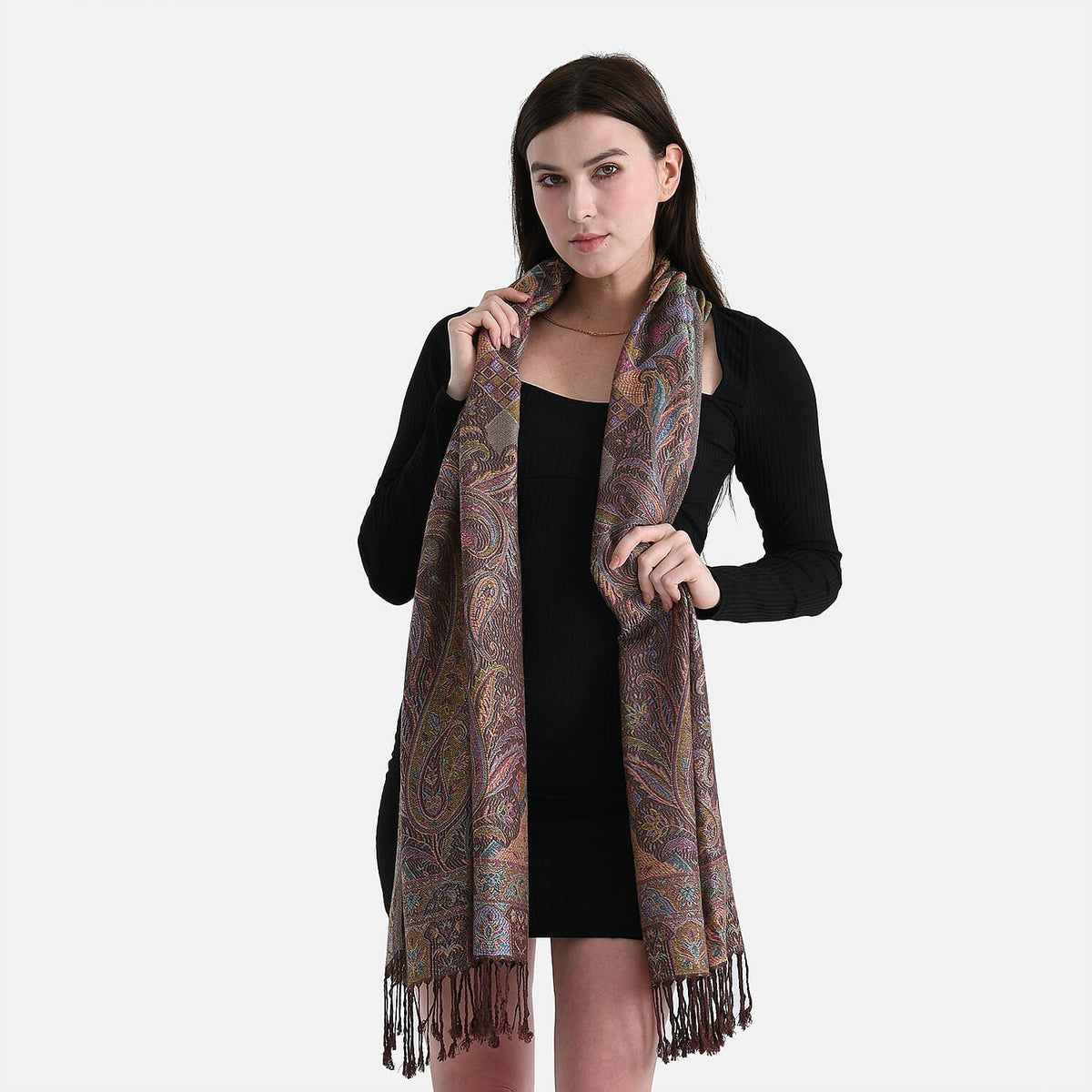 Bohemian Pattern Jacquard Scarf with Tassels (180 x 70 cm) - Coffee 8166087 3