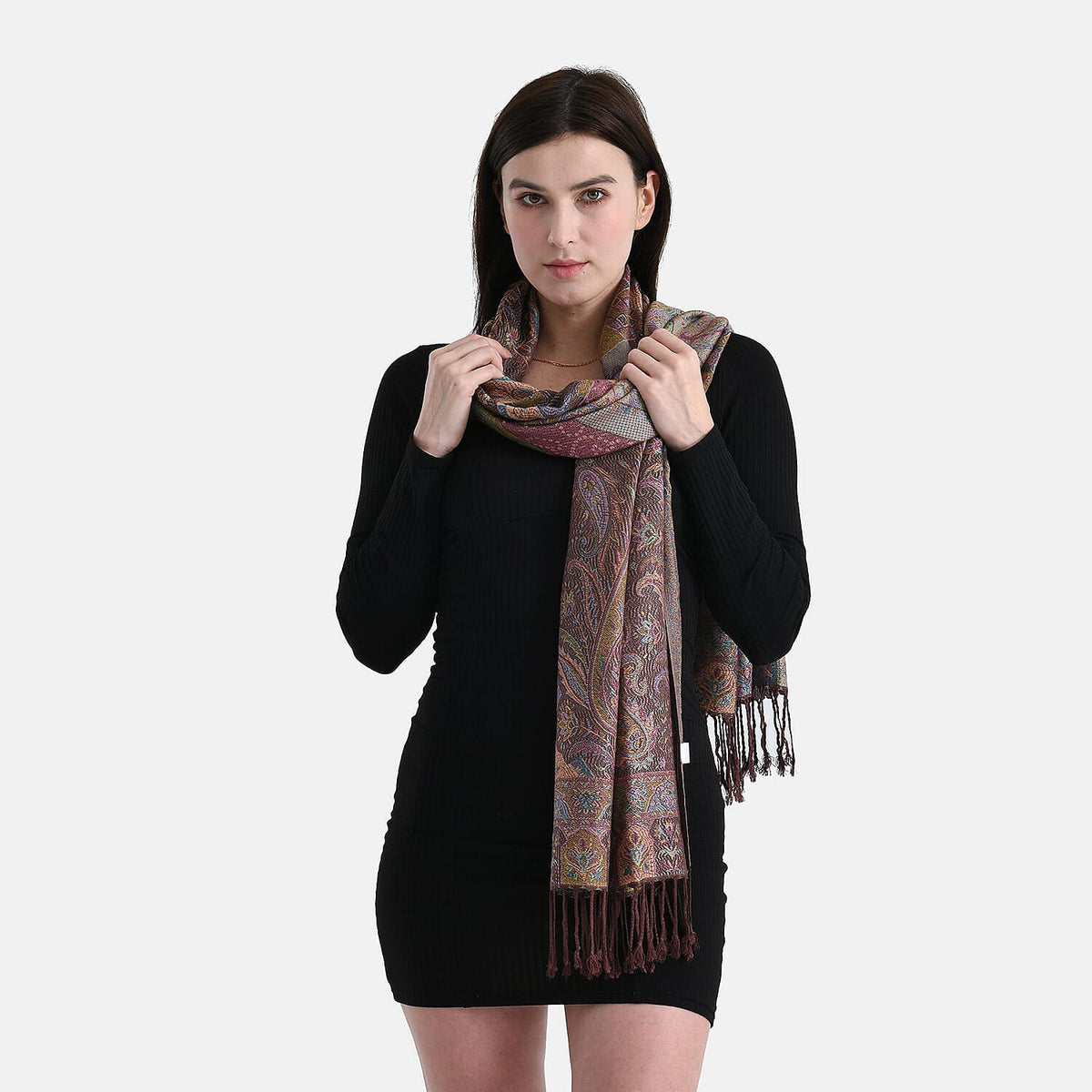 Bohemian Pattern Jacquard Scarf with Tassels (180 x 70 cm) - Coffee 8166087 4