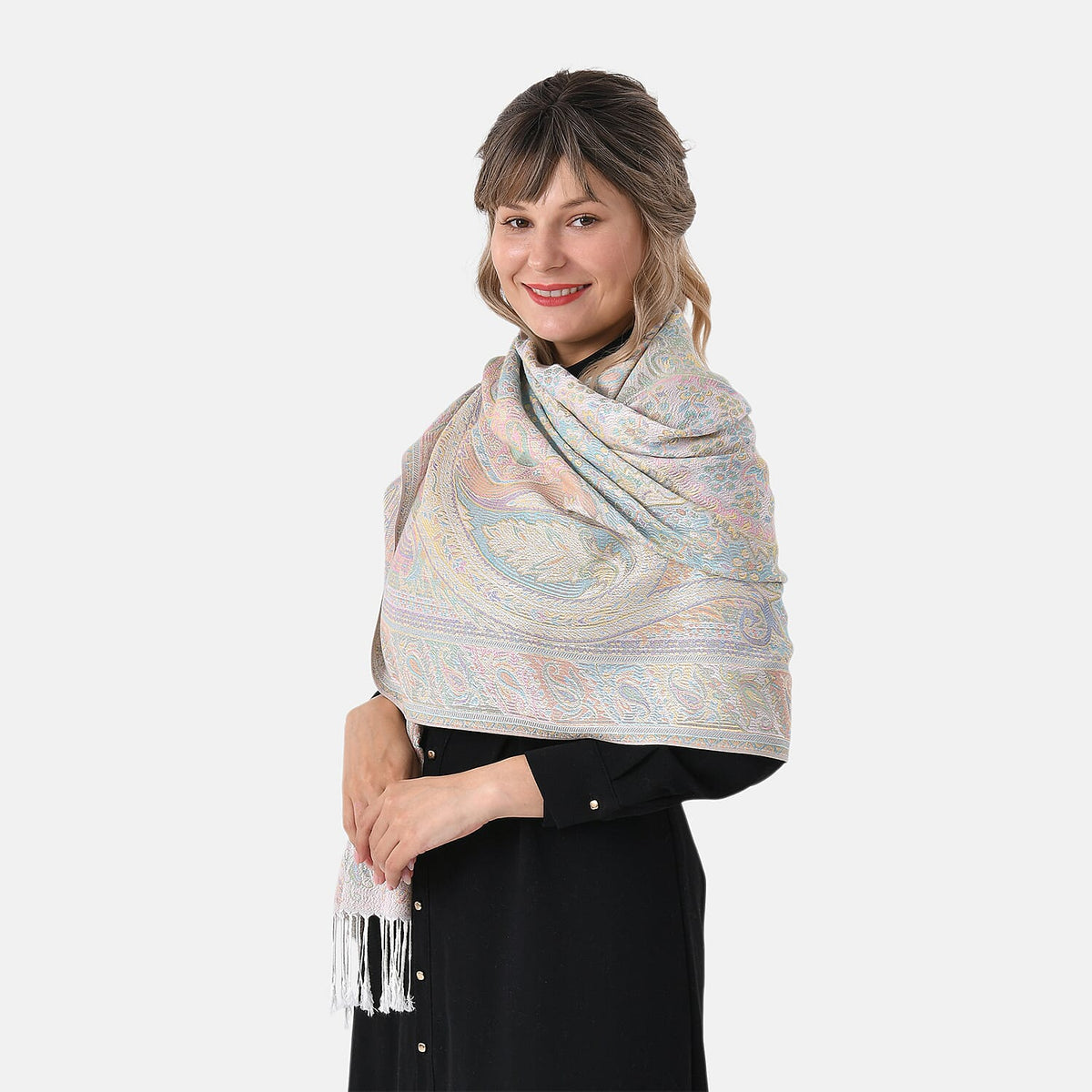 Paisley Jacquard  Scarf with Tassels (180x70cm) - Off-White Powder 8165616 5