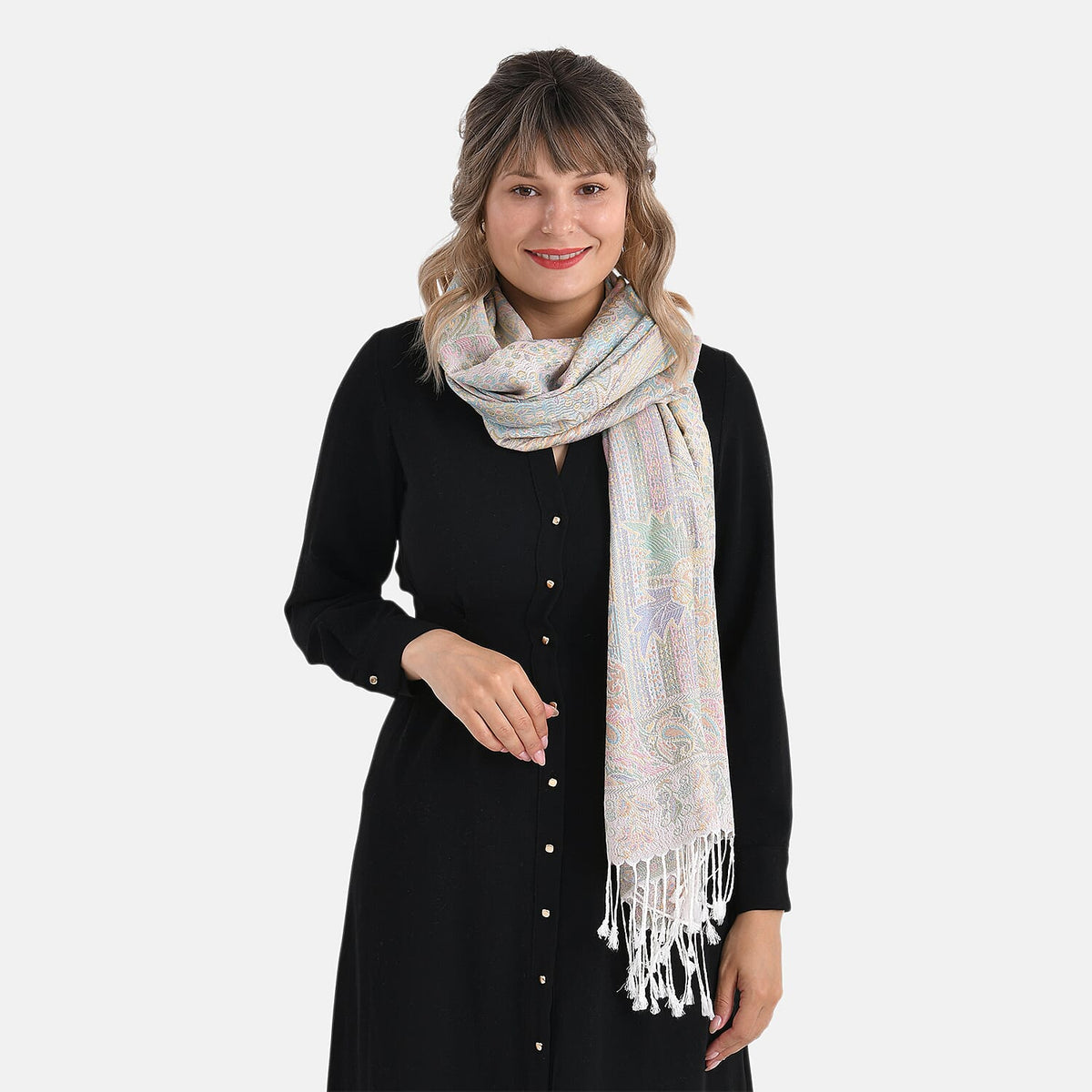 Paisley Jacquard  Scarf with Tassels (180x70cm) - Off-White Powder 8165616 7