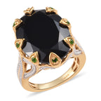 Natural Boi Ploi Black Spinel (Ovl 20x15 mm), Chrome Diopside Ring in 14K Gold Overlay Sterling Silver 18.25 Ct, Silver wt 5.70 Gms