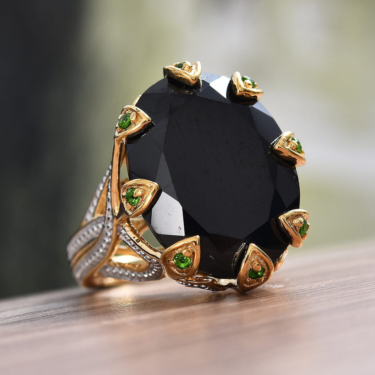 Boi Ploi Black Spinel and  Diopside Ring in Gold Plated Silver,21.15 Ct 3513356 2