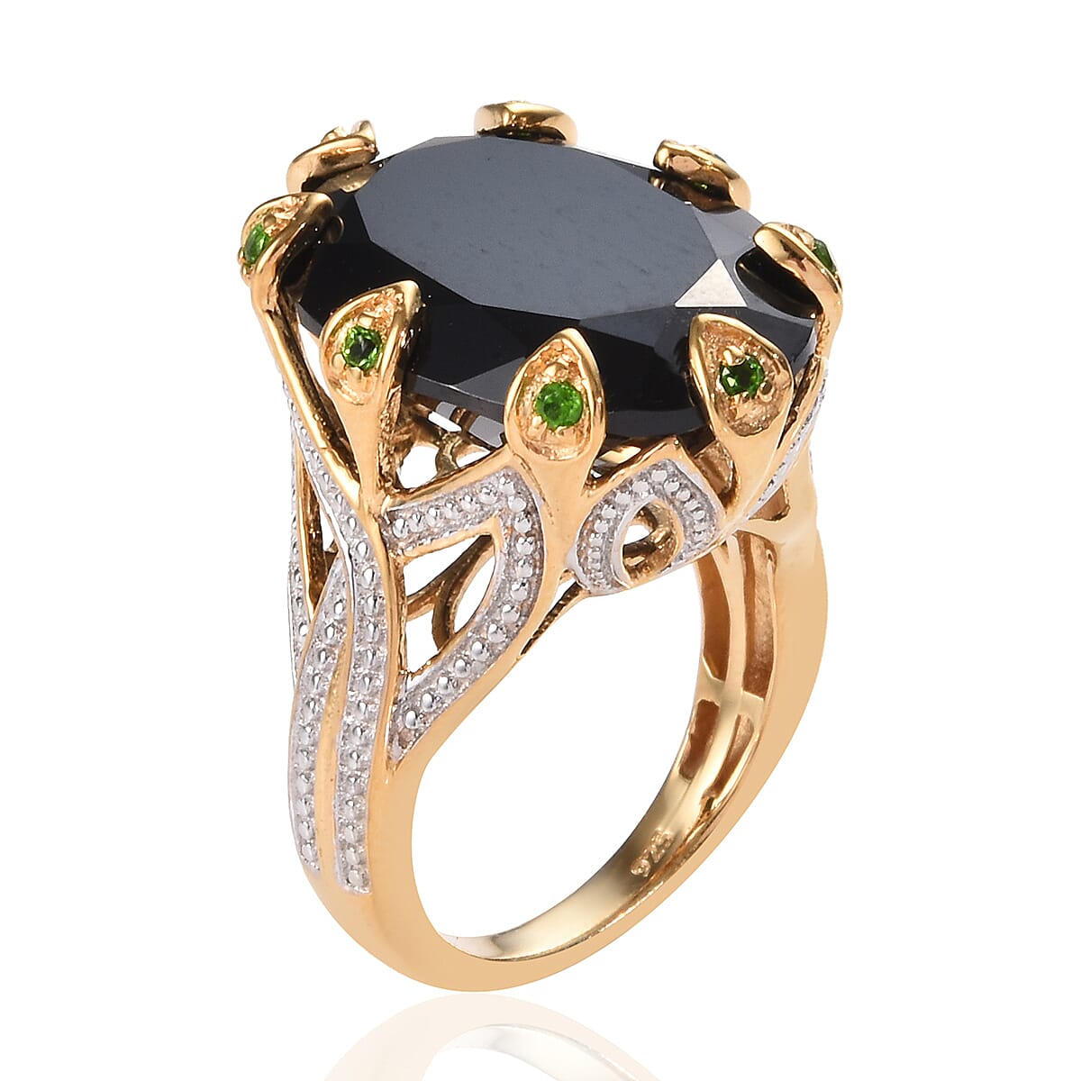 Boi Ploi Black Spinel and  Diopside Ring in Gold Plated Silver,21.15 Ct 3513356 4