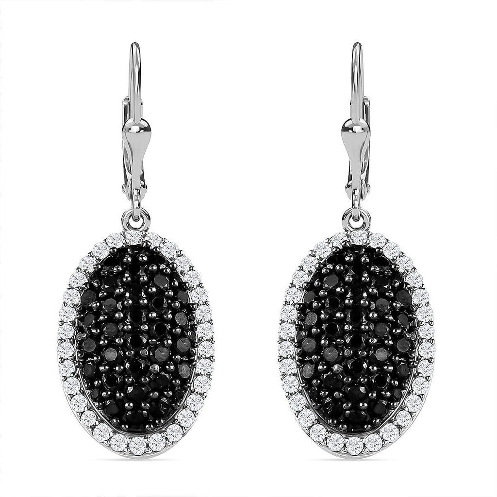 Natural Boi Ploi Black Spinel & Natural Zircon Earrings in Platinum Overlay Sterling Silver 4.56 Ct, Silver Wt. 6.79 Gms