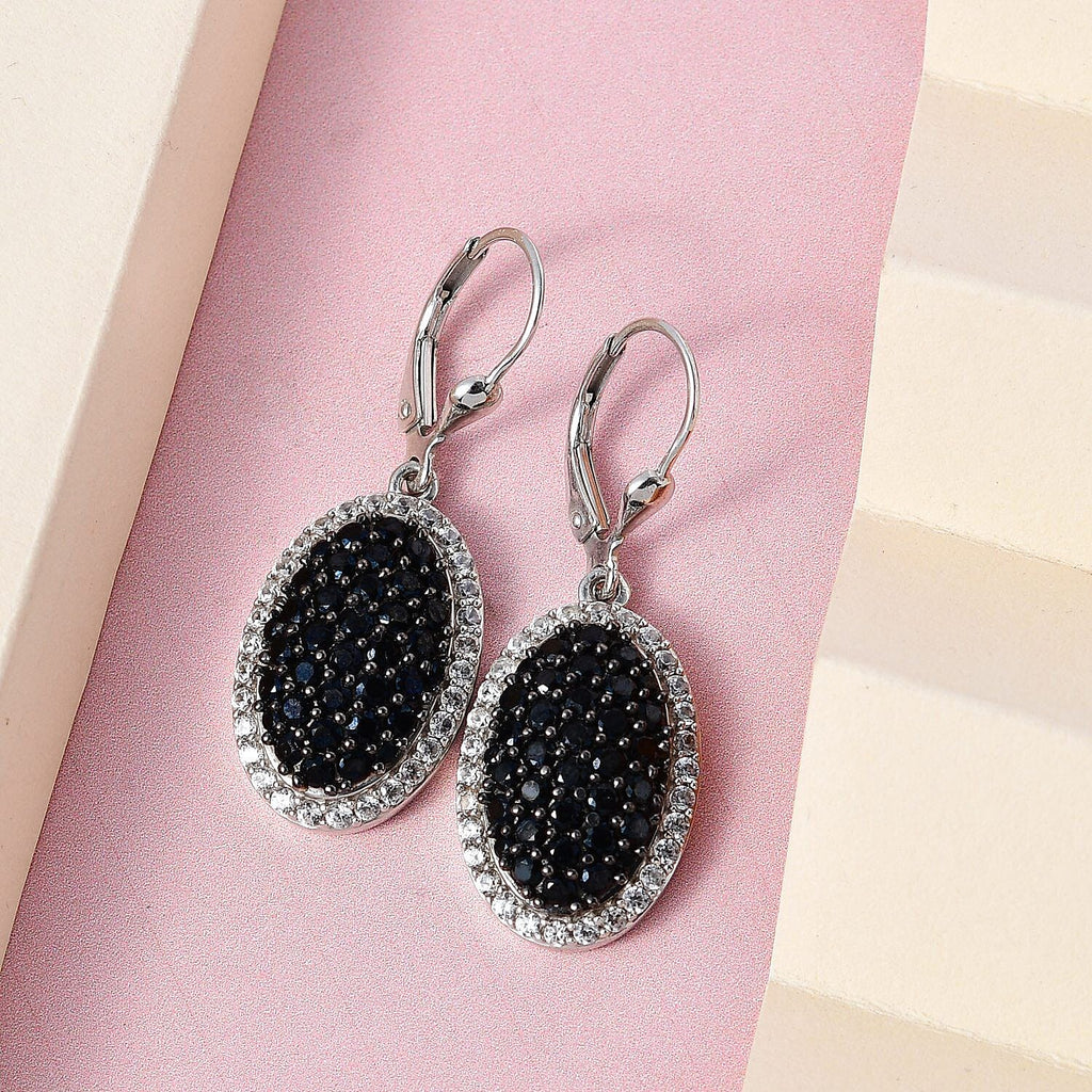 Natural Boi Ploi Black Spinel & Natural Zircon Earrings in Platinum Overlay Sterling Silver 4.56 Ct, Silver Wt. 6.79 Gms