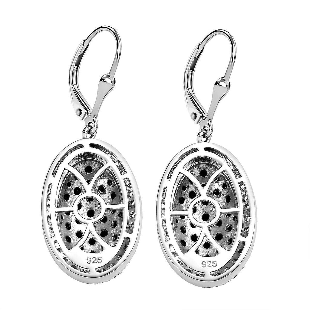 Natural Boi Ploi Black Spinel & Natural Zircon Earrings in Platinum Overlay Sterling Silver 4.56 Ct, Silver Wt. 6.79 Gms