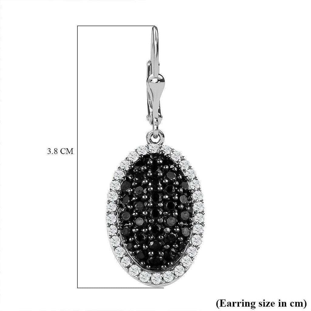 Natural Boi Ploi Black Spinel & Natural Zircon Earrings in Platinum Overlay Sterling Silver 4.56 Ct, Silver Wt. 6.79 Gms