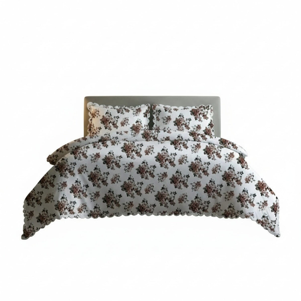 Bolongaro &amp; Trevor Co Ltd - 100% Cotton Scallop Floral Print Duvet Cover 3 Piece Set (Double) - Red Floral 8420116 0